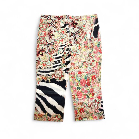 Roberto Cavalli Floral and Zebra Print Capris - Picture 2 of 4